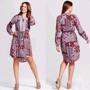 Knox Rose Bohemian Patchwork Boho Hi-low Long Sleeve Lace V-Neck Midi Dress